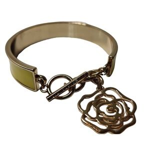 Liz Claiborne Yellow Enamel Bracelet Signed Bangle Gold‎ Toned Toggle Vintage